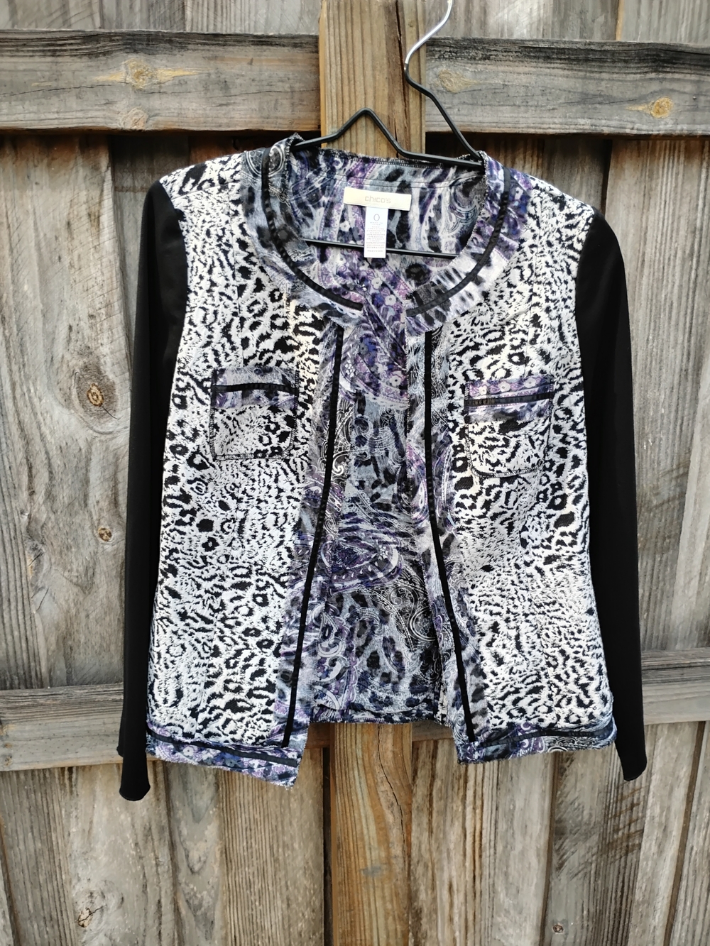 Chico's Women's Multi-color Raw Edge Trim Open Front Jacket Blazer Size S